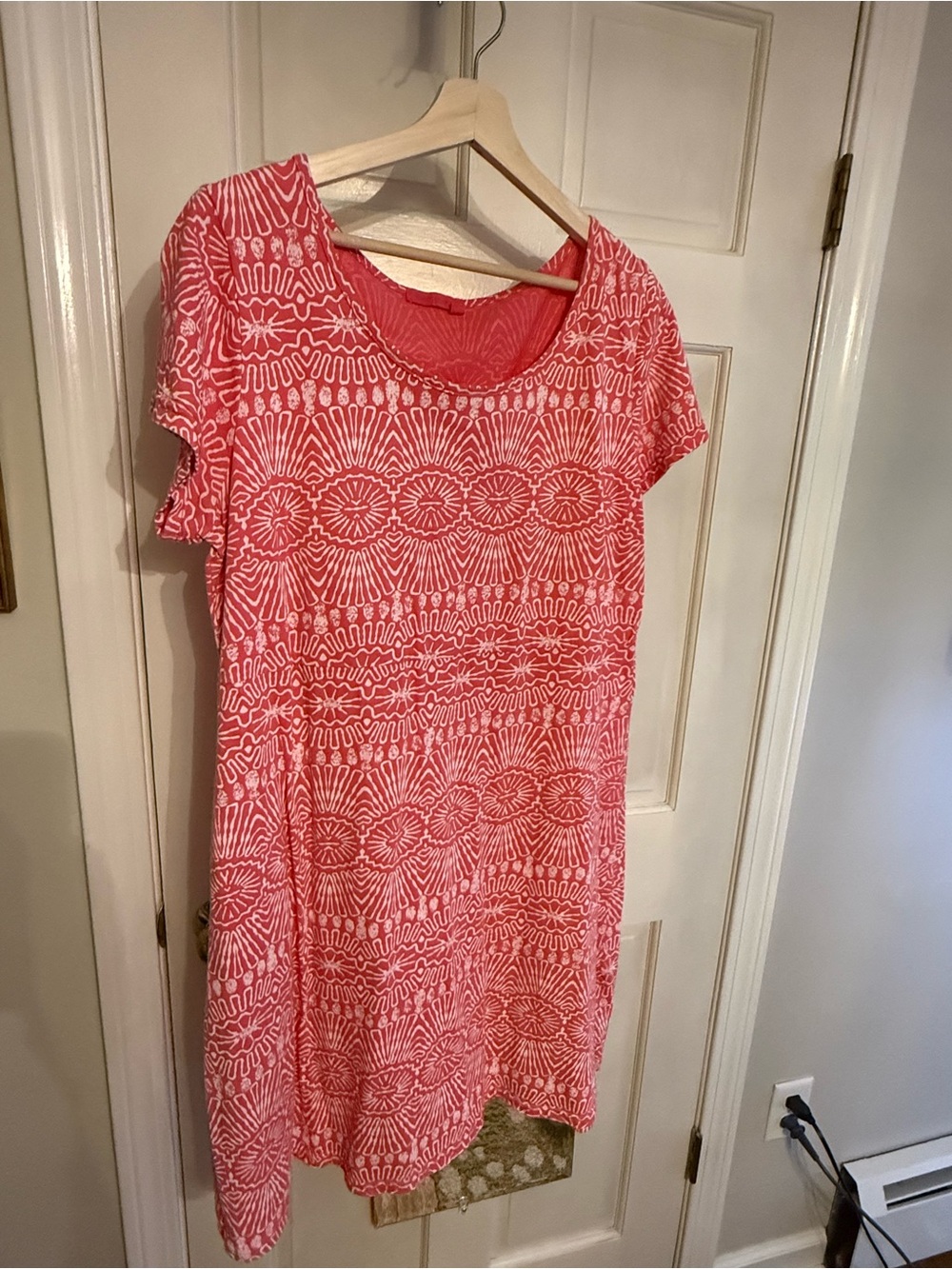 fresh produce Coral Pink & White Short-Sleeve Mini Dress 100% cotton made in USA